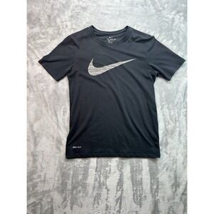 The Nike Tee T-Shirt Mens Medium Dri Fit Black Athletic Cut Swoosh Short Sleeve